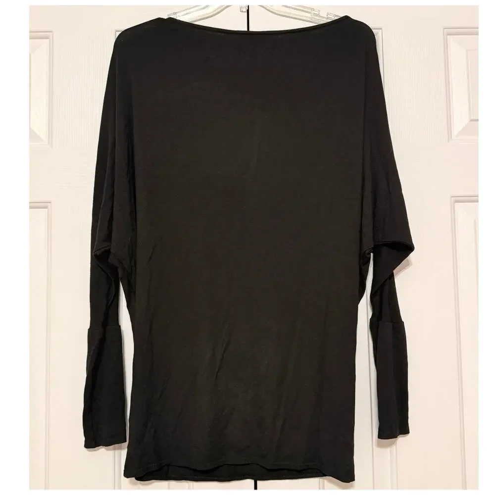 Free People Beach Long Raglan Sleeve Knit Top, Black, Size M